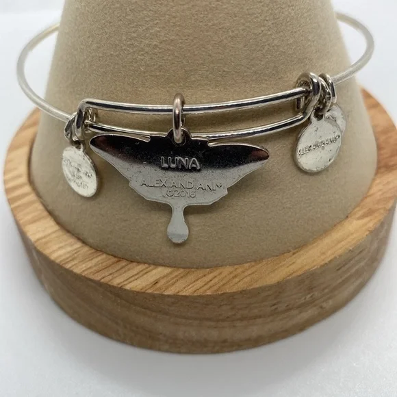 Alex and Ani Luna Moth Charm Bangle Bracelet/Shiny Silver/Very Good Condition - Picture 6 of 6